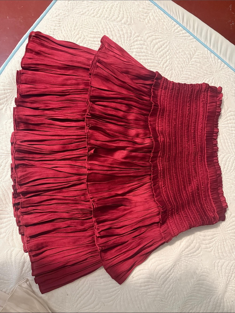 Smocked Waist Red Tiered Skater Mini Skirt